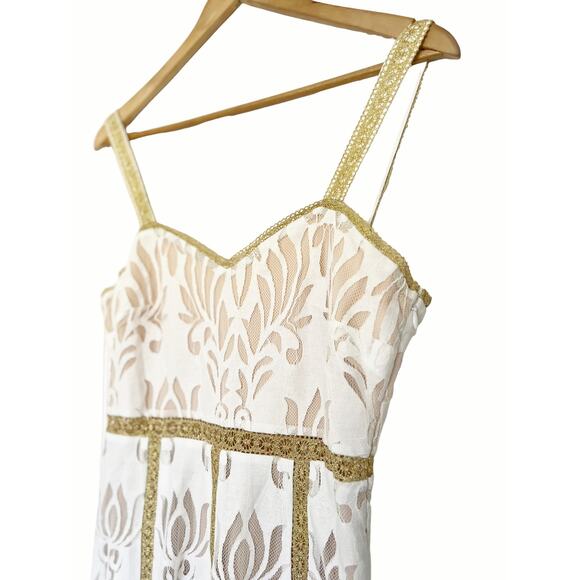 Anthropologie Foxiedox White Gold Lace Sleeveless Maxi Dress Size Small - Picture 8 of 15